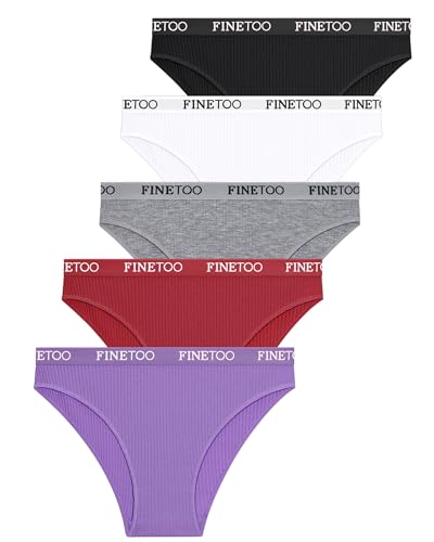 FINETOO 5er Pack Baumwolle Slip Damen Baumwoll Unterwäsche Frauen Set Regenbogen Slips Sport Hipster Sexy Panties Unterhose Logo Sportunterwäsche Weich Unterhosen Sportgürtel Mehrpack S-XL von FINETOO