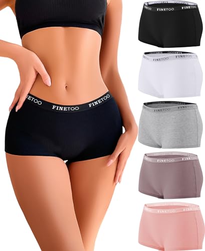 FINETOO 5er Pack Boxershorts Unterhosen Damen Unterwäsche Baumwolle Slips Atmungsaktive Shorts Damen Cotton Panties Hipster Weich Frauen Mehrpack S-XXL von FINETOO