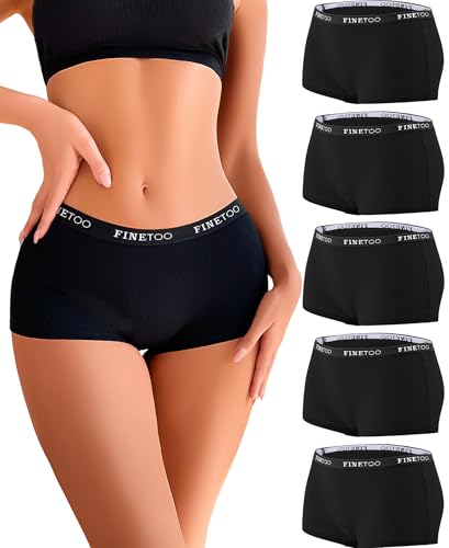FINETOO 5er Pack Boxershorts Unterhosen Damen Unterwäsche Baumwolle Slips Atmungsaktive Shorts Damen Cotton Panties Hipster Weich Frauen Mehrpack S-XXL von FINETOO