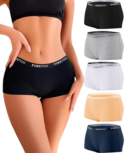 FINETOO 5er Pack Boxershorts Unterhosen Damen Unterwäsche Baumwolle Slips Atmungsaktive Shorts Damen Cotton Panties Hipster Weich Frauen Mehrpack S-XXL von FINETOO