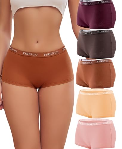 FINETOO 5er Pack Boxershorts Unterhosen Damen Unterwäsche Baumwolle Slips Atmungsaktive Shorts Damen Cotton Panties Hipster Weich Frauen Mehrpack S-XXL von FINETOO