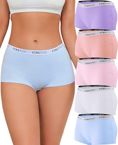 FINETOO 5er Pack Boxershorts Unterhosen Damen Unterwäsche Baumwolle Slips Atmungsaktive Shorts Damen Cotton Panties Hipster Weich Frauen Mehrpack S-XXL von FINETOO