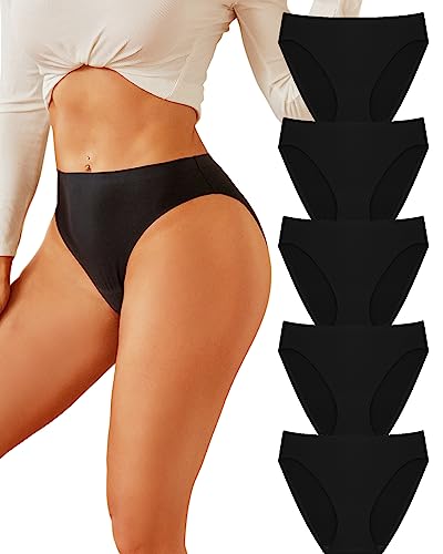 FINETOO 5er Pack Seamless Slips Damen Nahtlose Unterwäsche Unterhosen Nahtlo Hipster Unsichtbare Frauen Panties Bequem Hochgeschnittenes Design Slip Full Coverage Sexy Mehrpack M-3XL von FINETOO