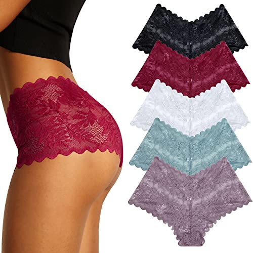 FINETOO 5er Pack Unterhosen Damen Spitze Sexy Unterwäsche für Frau Weiche und Bequem Slip Boxershorts Hipster Panties Dessous Mehrpack S-XL von FINETOO