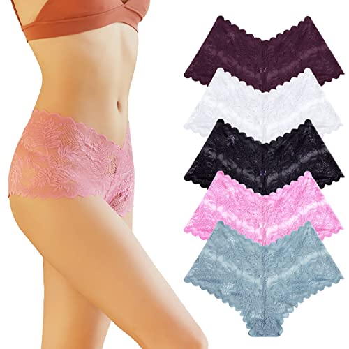 FINETOO 5er Pack Unterhosen Damen Spitze Sexy Unterwäsche für Frau Weiche und Bequem Slip Boxershorts Hipster Panties Dessous Mehrpack S-XL von FINETOO