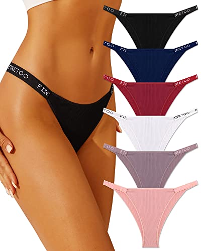 FINETOO 6er Pack Brazilian Slip Damen Baumwoll Unterwäsche Frauen Set Brasilien Slips Sport Hipster Sexy Panties Unterhose Mehrpack S-XL von FINETOO