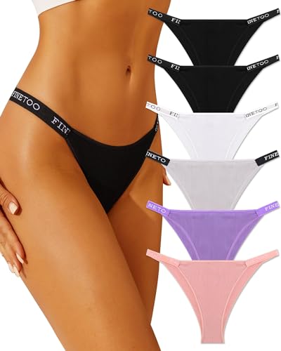 FINETOO 6er Pack Brazilian Slip Damen Baumwoll Unterwäsche Frauen Set Brasilien Slips Sport Hipster Sexy Panties Unterhose Mehrpack S-XL von FINETOO