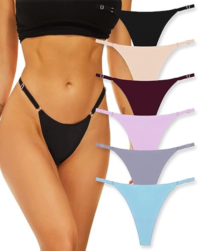 FINETOO 6er Pack G String Tangas Set Seamless Tanga Damen Unterhosen Verstellbarer Tanga Mit Metallschnalle Nahtlose Unterwäsche Sexy Moden von FINETOO