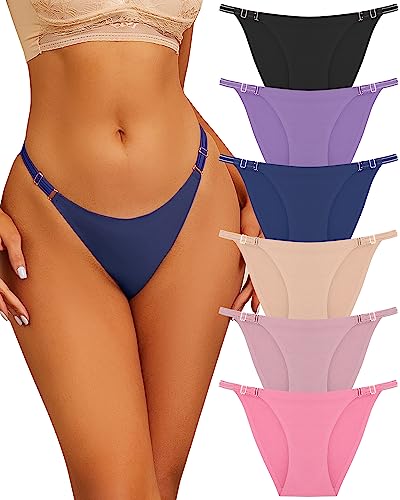 FINETOO 6er Pack Nahtlose Unterwäsche Damen Slip Nahtlos Seamless Unterhosen Slips Verstellbarer Gürtel Mit Metallschnalle Pantys Mehrpack Frauen Sexy Panties S-XL von FINETOO