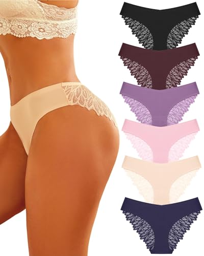 FINETOO 6er Pack Seamless Hipster Frauen Nahtlose Panties Unterwäsche Mehrpack Sexy Slips Damen No Show Spitzen Unterhosen Atmungsaktive S-XL von FINETOO