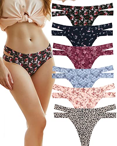 FINETOO 6er Pack Seamless String Tanga Damen Sexy Dessous Slip Nahtlos Hipster Unterhosen Tangas Set Unterwäsche Bequem Frauen Mehrfarbig S-XL von FINETOO