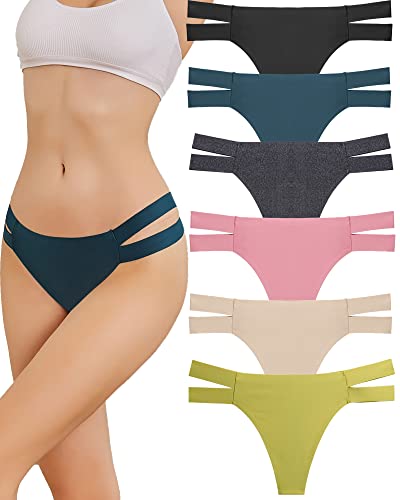 FINETOO 6er Pack Seamless String Tanga Damen Sexy Dessous Slip Nahtlos Hipster Unterhosen Tangas Set Unterwäsche Bequem Frauen Mehrfarbig S-XL von FINETOO