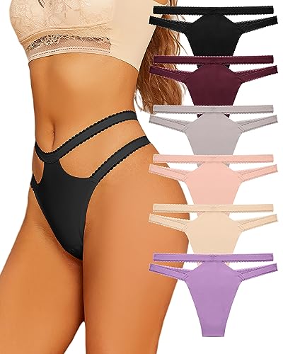 FINETOO 6er Pack Seamless String Tanga mit Spitzenbesatz und überkreuztem Bund Unterhosen Sexy Unterwäsche Frau Thongs for Women Mehrpack S-XL von FINETOO