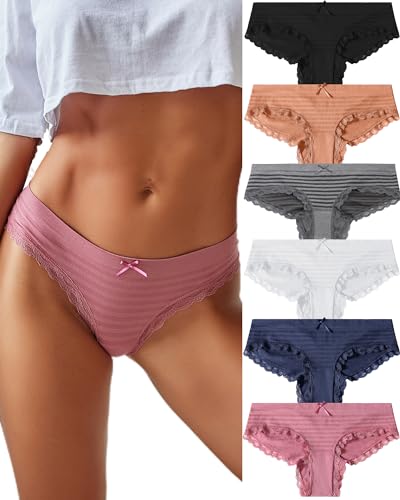 FINETOO 6er Pack Slips Damen Spitze Unterwäsche Weich Slip Sexy Panties Atmungsaktive Unterhosen Seamless Hipster Frauen Mehrpack S-XL von FINETOO