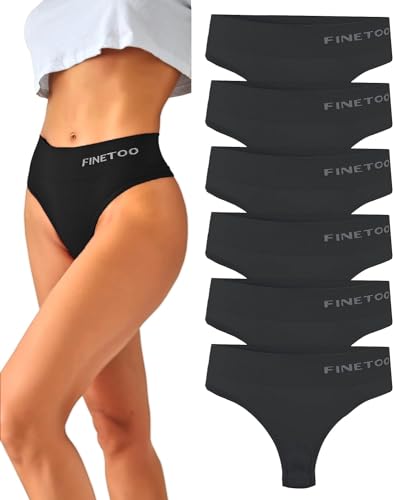 FINETOO 6er-Pack String Tangas Damen Bauchkontrolle Strings Set Atmungsaktiv Thong Frauen Unterhosen Hoher Taille Unterwäsche Weich Panties Mehrpack S-XL von FINETOO