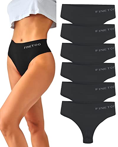 FINETOO 6er-Pack String Tangas Damen Bauchkontrolle Strings Set Atmungsaktiv Thong Frauen Unterhosen Hoher Taille Unterwäsche Weich Panties Mehrpack S-XL von FINETOO