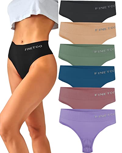 FINETOO 6er-Pack String Tangas Damen Bauchkontrolle Strings Set Atmungsaktiv Thong Frauen Unterhosen Hoher Taille Unterwäsche Weich Panties Mehrpack S-XL von FINETOO