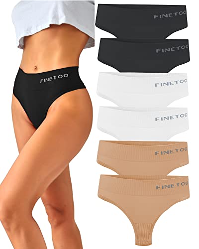 FINETOO 6er-Pack String Tangas Damen Bauchkontrolle Strings Set Atmungsaktiv Thong Frauen Unterhosen Hoher Taille Unterwäsche Weich Panties Mehrpack S-XL von FINETOO