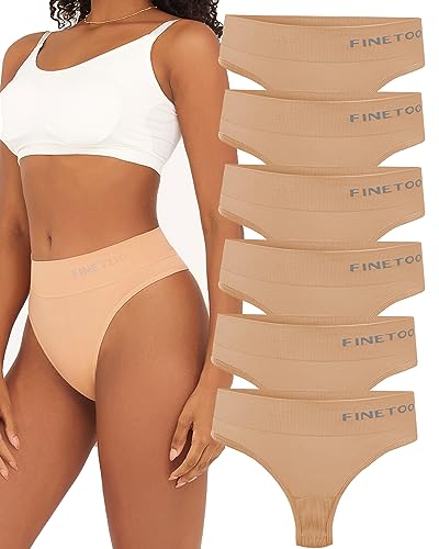 FINETOO 6er-Pack String Tangas Damen Bauchkontrolle Strings Set Atmungsaktiv Thong Frauen Unterhosen Hoher Taille Unterwäsche Weich Panties Mehrpack S-XL von FINETOO