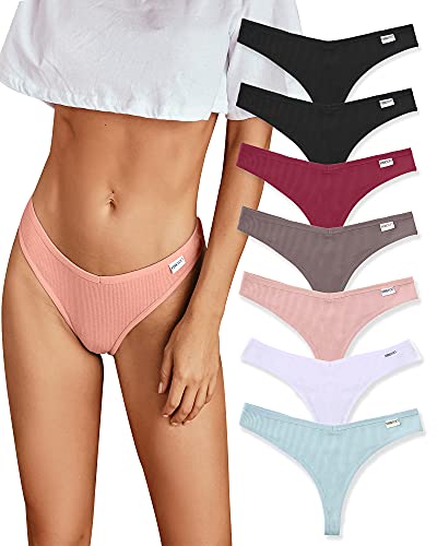 FINETOO 7er-Pack Damen Stringtangas Unterwäsche Baumwolle Atmungsaktiv Low Rise Hipster Höschen Sexy S-XL - - Small von FINETOO