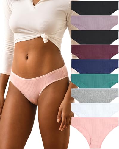 FINETOO 9er Pack Baumwolle Unterwäsche Damen Slip Baumwoll Frauen Set Confy Slips Soft Hipster Sexy Panties Unterhose Women Underwear Weich Unterhosen Sportgürtel Mehrpack S-XL von FINETOO