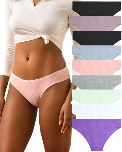 FINETOO 9er Pack Baumwolle Unterwäsche Damen Slip Baumwoll Frauen Set Confy Slips Soft Hipster Sexy Panties Unterhose Women Underwear Weich Unterhosen Sportgürtel Mehrpack S-XL von FINETOO