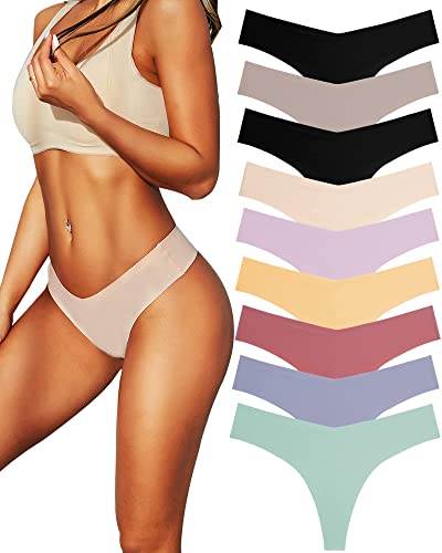 FINETOO 9er Pack Seamless String Tanga Damen Sexy Slips Nahtlos Hipster Unterhosen Tangas Set Bequem Unterwäsche Frauen Mehrfarbig XS-L von FINETOO