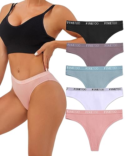 FINETOO Baumwoll-Tangas für Frauen, atmungsaktiv, Stretch, Hipster, Höschen, sexy, hohe Taille, Tanga, Unterwäsche, S-XL, tangas 5a, M-L von FINETOO