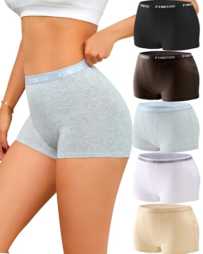 FINETOO Boxershorts Damen Baumwolle Unterhosen Damen Baumwoll Unterwäsche Atmungsaktive Unterwäsche Frauen Hipster Pantys Weich Slip Women Mehrpack von FINETOO