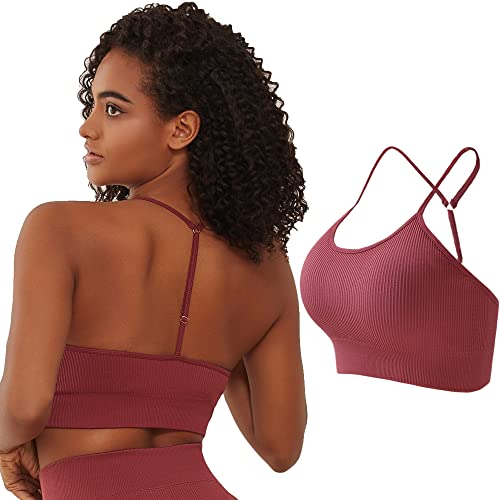 FINETOO Damen Sport BH Rückenfrei Yoga Bra mit Gepolstert y2k Bandeau Top Neckholder Workout Set Sportoberteil Frau Bustier S-XL von FINETOO