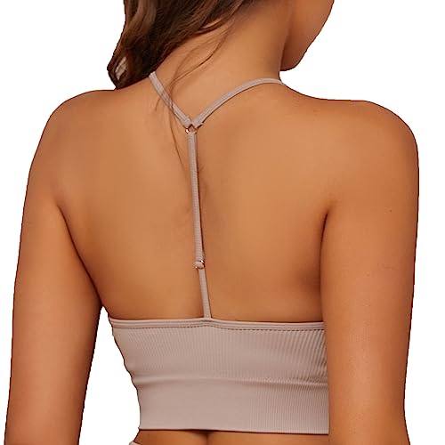 FINETOO Damen Sport Bh Rückenfrei Yoga Bra mit Gepolstert y2k Bandeau Top Neckholder Workout Set Sportoberteil Frau Bustier S-XL von FINETOO