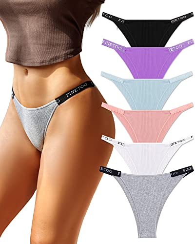 FINETOO Damen-Unterwäsche, Baumwolle, hoher Schnitt, Bikinihöschen, niedrige Taille, Hipster, Damen, sexy, freche Unterwäsche, 6 Stück, Packung 6b, L von FINETOO