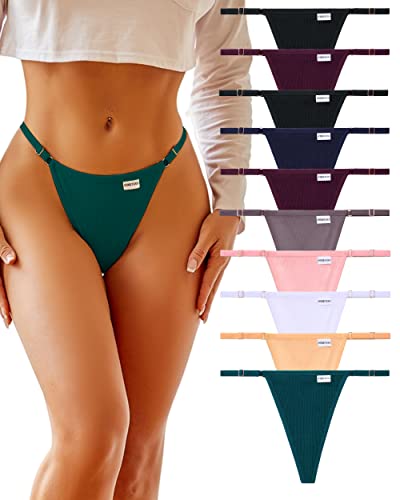 FINETOO G String Tanga Damen Set 10er Pack Baumwolle Nahtlos T-Back Thongs Unterhosen Frauen mit verstellbarem Taillenband Sexy Unterwäsche S-XL von FINETOO