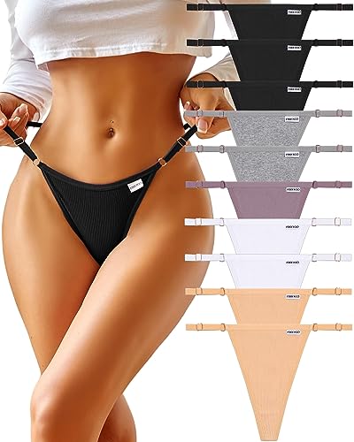 FINETOO G String Tanga Damen Set 10er Pack Baumwolle Nahtlos T-Back Thongs Unterhosen Frauen mit verstellbarem Taillenband Sexy Unterwäsche S-XL von FINETOO