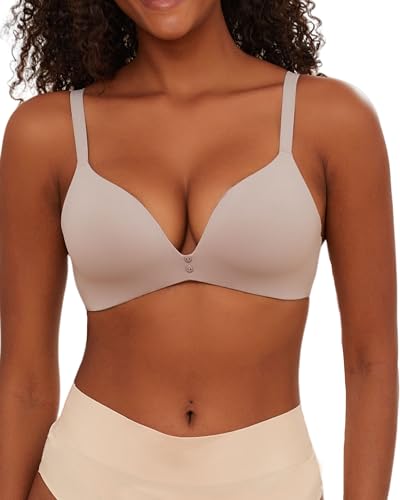 FINETOO Regenbogenfarbener Damen T-Shirt BH mit Push Up Super bequemer BH Ohne Bügel Bralette mit V-Ausschnitt für Damen Women's Bra 75B-95C von FINETOO