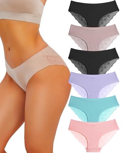 FINETOO Seamless Slips Damen Spitze Unterhosen Damen Nahtlose Unterwäsche Frauen Sexy Set Brazilian Slip Damen Bequem Spitzen Hipster Unterwäsche Mehrpack 6er Pack von FINETOO