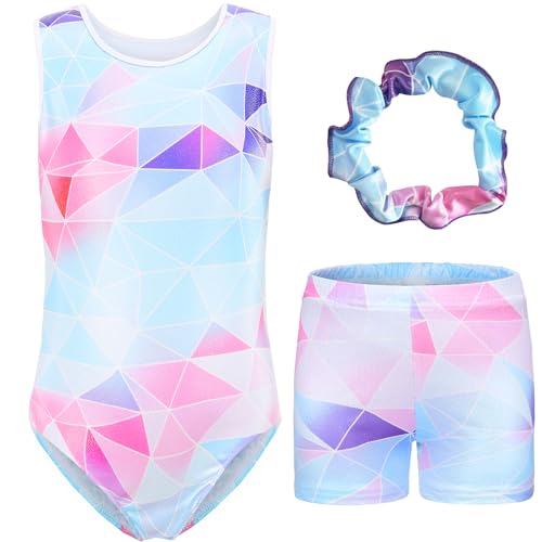 FINGER TEN Gymnastikanzug Mädchen Kurzarm Langarm Kinder Ballettanzug Gymnastik Training Gymnastikbody Trikotanzug Tanz Kleid (Azurblau, Tag 10A (9-10 Jahre)) von FINGER TEN