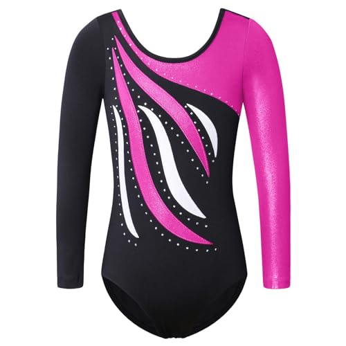 FINGER TEN Gymnastikanzug Mädchen Kurzarm Langarm Kinder Ballettanzug Gymnastik Training Gymnastikbody Trikotanzug Tanz Kleid (Dunkel, Tag 10A (9-10 Jahre)) von FINGER TEN