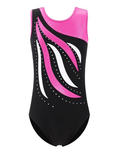 FINGER TEN Gymnastikanzug Mädchen Kurzarm Langarm Kinder Ballettanzug Gymnastik Training Gymnastikbody Trikotanzug Tanz Kleid Ballettkleid (Fuchsia, Tag 12A (11-12 Jahre)) von FINGER TEN