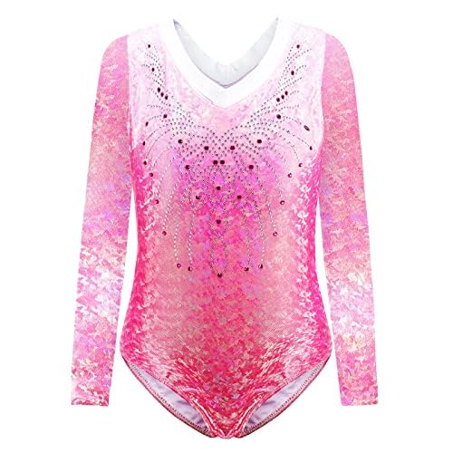 FINGER TEN Gymnastikanzug Mädchen Kurzarm Langarm Kinder Ballettanzug Gymnastik Training Gymnastikbody Trikotanzug Tanz Kleid Ballettkleid (HellRosa, Tag 10A (9-10 Jahre)) von FINGER TEN