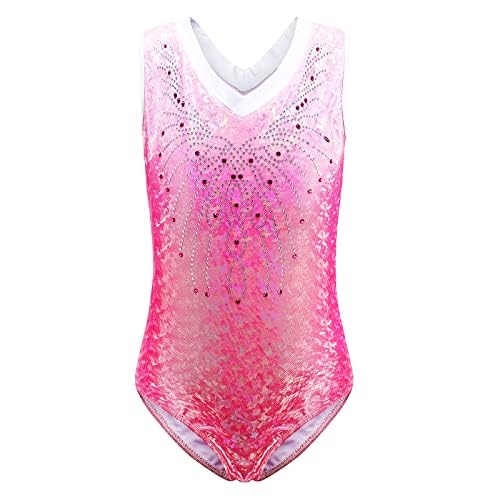 FINGER TEN Gymnastikanzug Mädchen Kurzarm Langarm Kinder Ballettanzug Gymnastik Training Gymnastikbody Trikotanzug Tanz Kleid Ballettkleid (Rosa, Tag 10A (9-10 Jahre)) von FINGER TEN