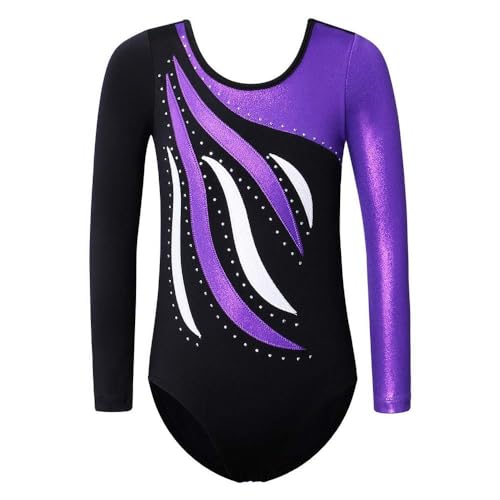 FINGER TEN Gymnastikanzug Mädchen Kurzarm Langarm Kinder Ballettanzug Gymnastik Training Gymnastikbody Trikotanzug Tanz Kleid Ballettkleid (Veilchen, Tag 10A (9-10 Jahre)) von FINGER TEN