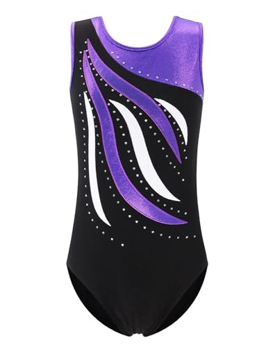 FINGER TEN Gymnastikanzug Mädchen Kurzarm Langarm Kinder Ballettanzug Gymnastik Training Gymnastikbody Trikotanzug Tanz Kleid Ballettkleid (Violett, Tag 6A (5-6 Jahre)) von FINGER TEN