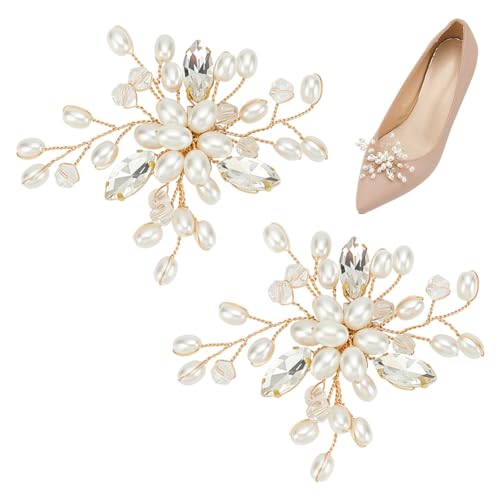 FINGERINSPIRE 1 Paar Schuhclips Mit Perlen Und Strasssteinen 5.9x7.8 cm Perle Antik Weiß Strass Kristall Braut Schuh Schnallen Schuhdekorationen Aus Perlenlegierung Mit Strasssteinen Für Hochzeit von FINGERINSPIRE