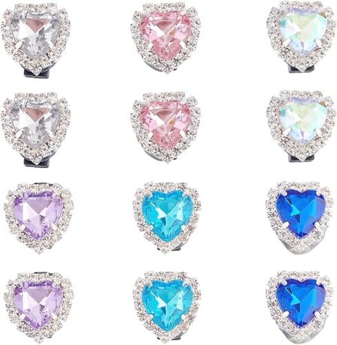 FINGERINSPIRE 12 Stück Schnürsenkel Charms 6 Farben Herzform Strass Kristall Schnürsenkel Knöpfe mit Kunststoffschnalle Rückseite Dekorationen Charms Schuhe Clips Zubehör für Mädchen Frauen Geburtstag von FINGERINSPIRE