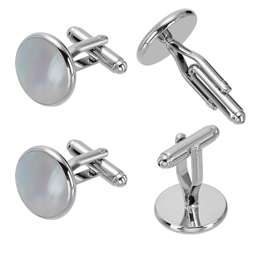 FINGERINSPIRE 2 Paar Flache Runde Manschettenknöpfe Aus Platin Mit Perlmutt 2.85x1.7cm Große Manschettenknöpfe Aus Natürlichem Muschel Messing Für Geschäfts Hochzeits Bankett DIY Manschettenknöpfe von FINGERINSPIRE