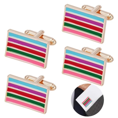 FINGERINSPIRE 2 Paar Manschettenknöpfe In Regenbogenfarben Rechteckiges Paar Kleidung Dekoration In Regenbogenfarben Bunte Streifen Legierung LGBT Regenbogen Manschettenknöpfe für Anzüge von FINGERINSPIRE