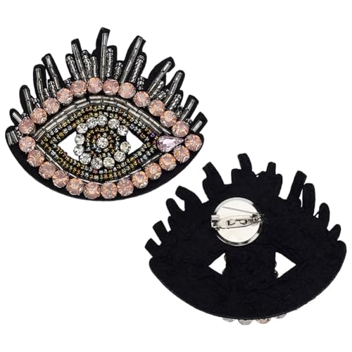 FINGERINSPIRE 2 Stück Perlen Strass Aufnäher Mit Fester Anstecknadel Evil Eye Kristall Perlen Aufnäher 75x68 MM Strass Brosche Für Jacken Mäntel Taschen Hüte von FINGERINSPIRE
