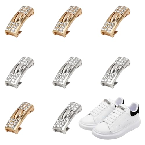 FINGERINSPIRE 4 Paar Schnürsenkelschnalle Ohne Binden Schnürsenkel Ohne Binden Glitzernde Strass Schnürsenkel 27x10.5x7 mm Hellgold Platin Legierung Flache Schnürsenkel Ohne Binden Für Damen Sneaker von FINGERINSPIRE