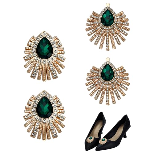 FINGERINSPIRE 4 Stück Schuhschnallen 2 Stile Aus Goldener Legierung Ohne Knopf Mit Grünen Pfauenschwanz Strasssteinen (Loch Erforderlich) von FINGERINSPIRE